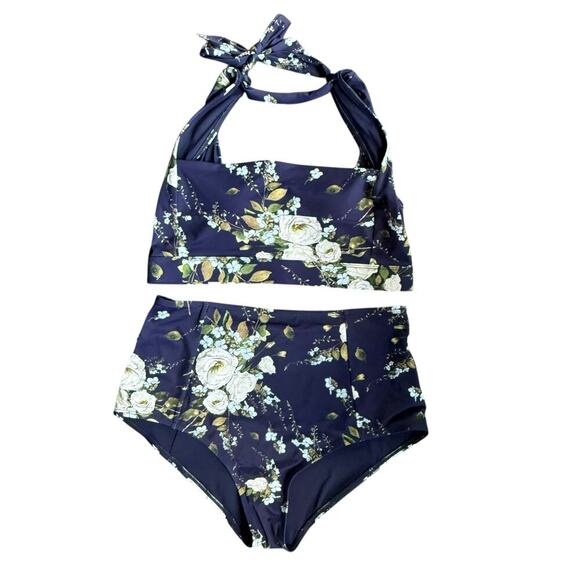 Une Piece Never Say Never Bikini Hi-Waisted Bottom London Botanical Navy 12 NWT - Picture 12 of 15